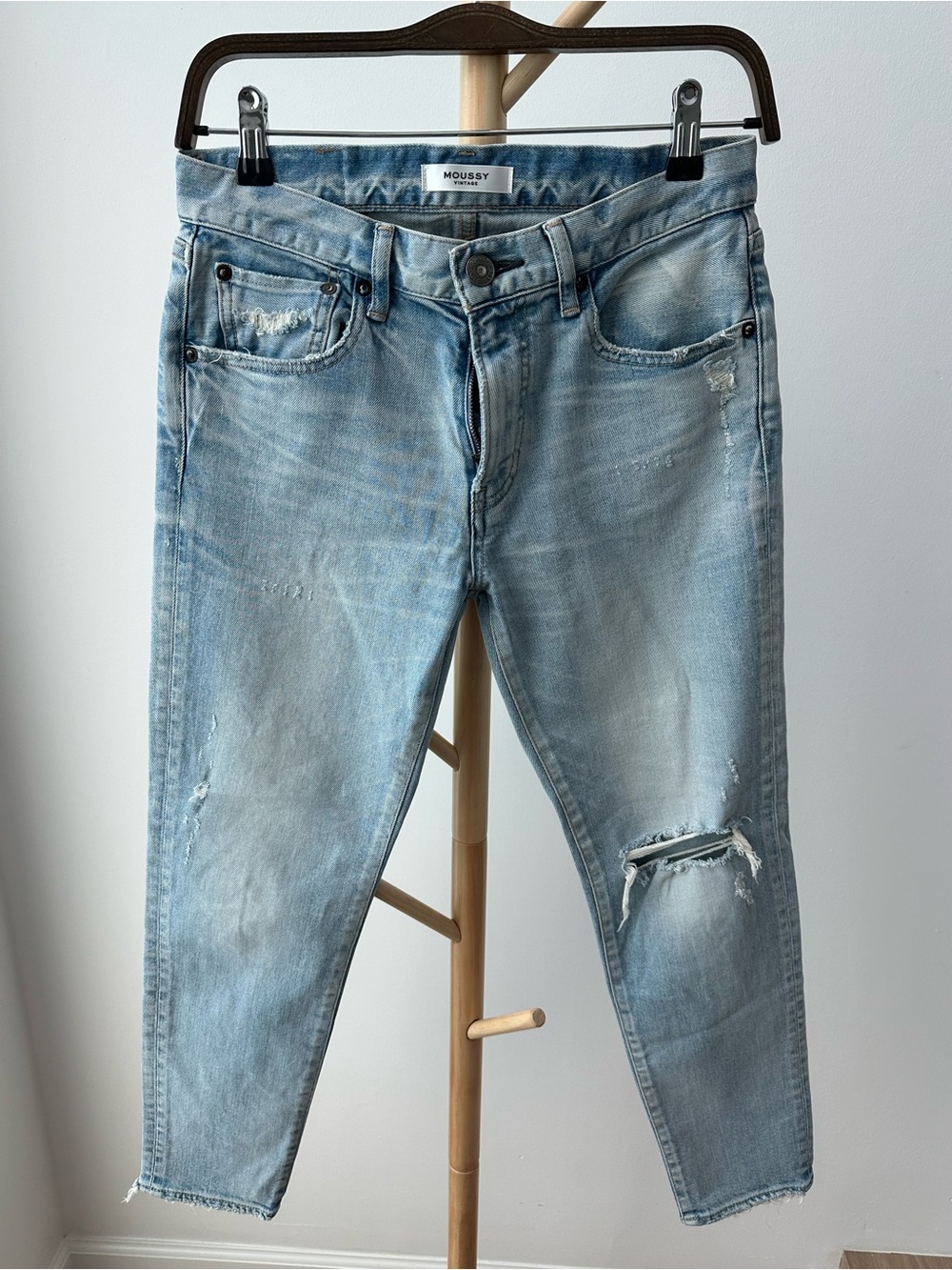 Moussy Light Blue Distressed Ankle Jeans